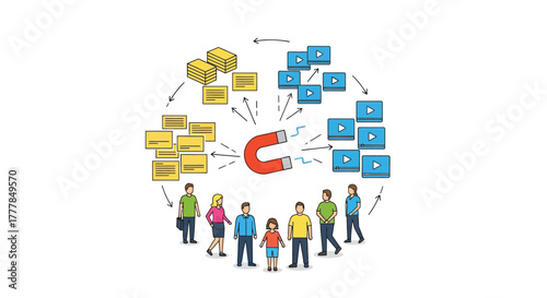 Illustration depicting inbound marketing strategy with customer attraction cycle