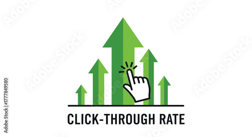 Illustrative click-through rate concept with hand cursor and growth arrows