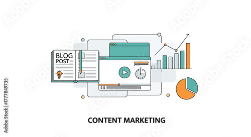 Creative vector illustration displaying content strategy for online promotion