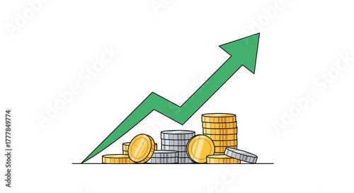 Vector illustration of rising income on investment with financial success