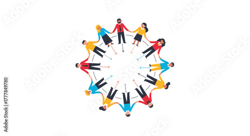 People holding hands around a central point, symbolizing connection and unity