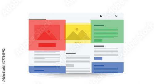 Flat vector web analytics heatmap illustration with website layout areas