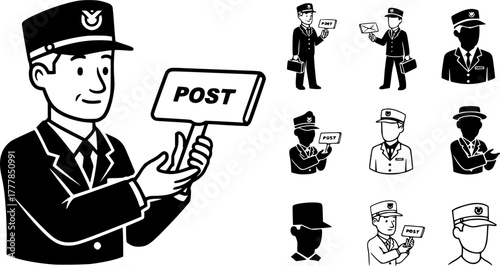 Postman, Postman silhouette, Postman vector set, Mailman silhouette, Mailman, Postman silhouette bundle set