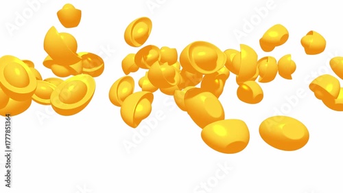 Chinese gold ingot yuan bao. Wealth, prosperity, fortune lucky success. Traditional Chinese New Year culture. 3d render animation available in FullHD and 4K video