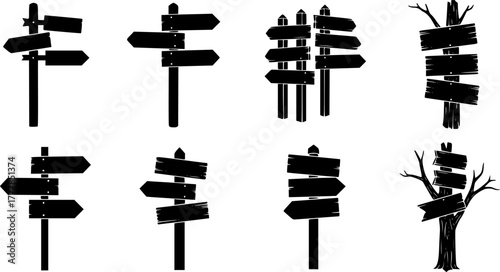 Wooden signpost silhouette, Wooden signpost, Wooden signs, Wooden signs silhouette, Signposts silhouette, Signposts set