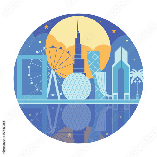 Circle Icon with Modern Arabian Night Skyline