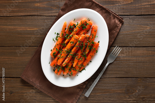 Roasted honey glazed carrots on plate