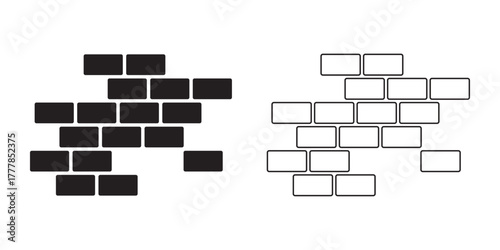 Brick wall solid and line art icon set, a versatile graphic for construction, home, and industrial-themed designs.