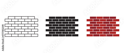 Brick wall solid and line art icon set, a versatile graphic for construction, home, and industrial-themed designs.