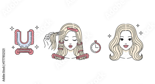 Stepbystep illustration of how to curl hair using rollers