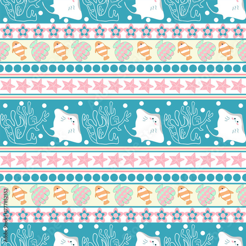 Playful Sea Creatures Striped Seamless Pattern
