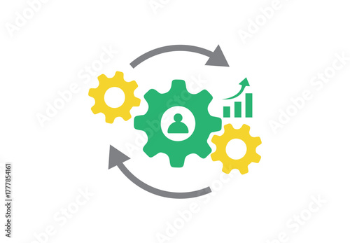 Business process optimization with gears and growth chart