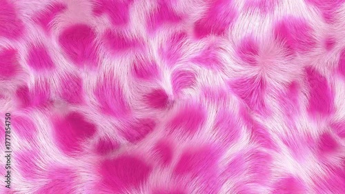 Pink animal print fur texture 90s background, waving spotted realistic fur close up.