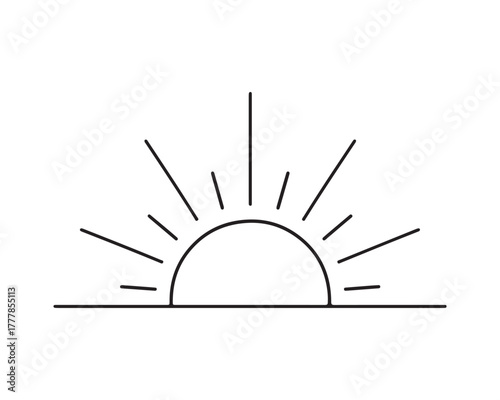 Sunrise outline vector for the winter solstice, a minimalist icon of light's rebirth isolated on a white background.