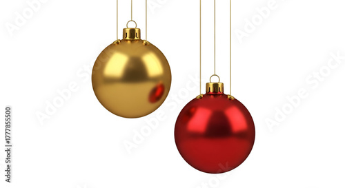 Two Christmas Ornaments Gold and Red Hanging graphic