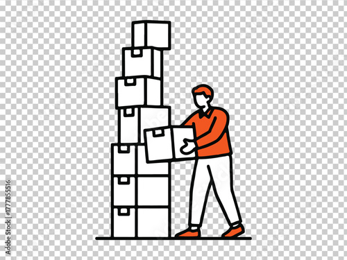 Man arranging stacked boxes.