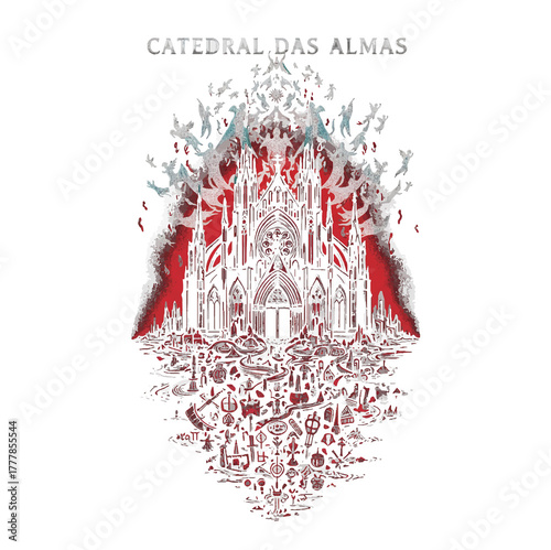 Gothic Cathedral of Souls Dark Occult Vector Illustration