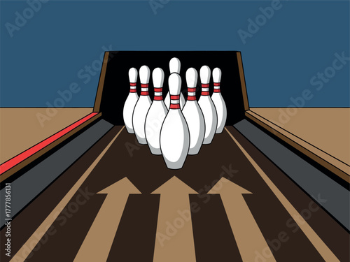 Illustration of  bowling lanes and pins