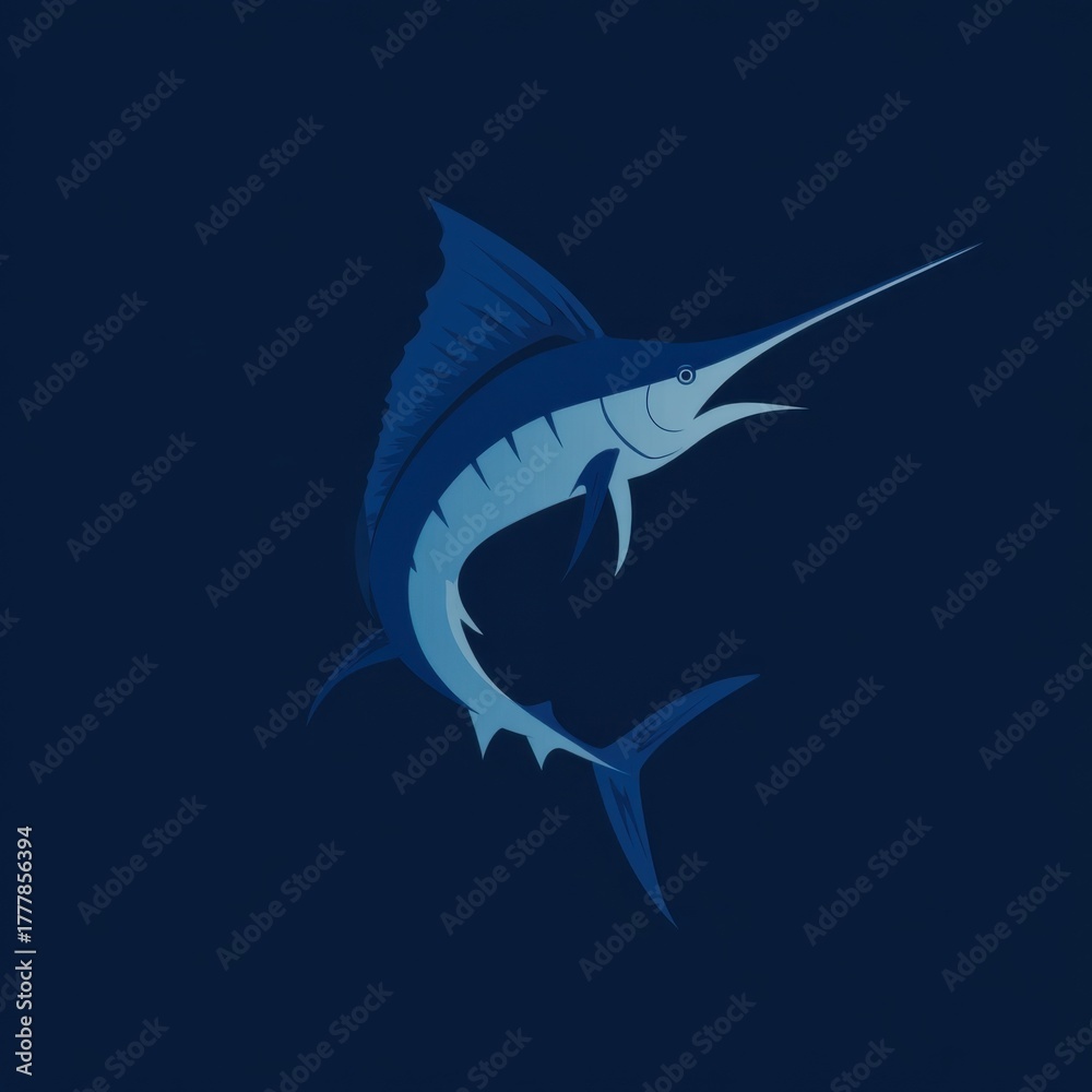 Fototapeta premium Logo of swordfish jumping out of water.