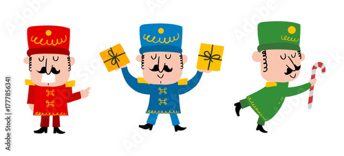 Set of colorful nutcracker soldiers vector illustration, christmas toys collection