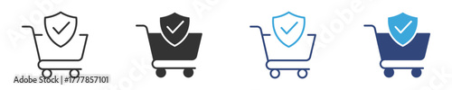Secured shopping icon set,  shopping cart with shield icon,  representing secure delivery services , vector illustration . 