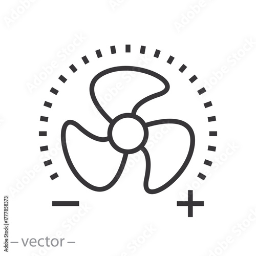 fan adjust icon, adjustable speed fan, automatic ventilation change, thin line symbol on white background - editable stroke vector illustration eps10