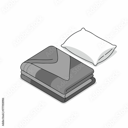 Isometric Line Art Pillow and Folded Blanket Comfort Home Decor