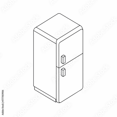 Isometric Outline Refrigerator Appliance Illustration Detailed Line Art