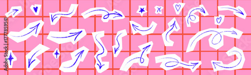 Whimsical crayon arrow set, hand drawn and textured like chalk. Fun scrapbook-inspired vector arrows full of personality and charm.