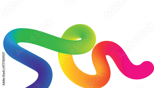 Abstract colorful background with dynamic gradient 3D wavy ribbon lines creating modern flowing rainbow vector design