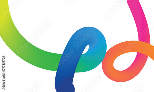 Abstract colorful background with dynamic gradient 3D wavy ribbon lines creating modern flowing rainbow vector design