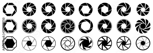 camera lens aperture shutter icon set