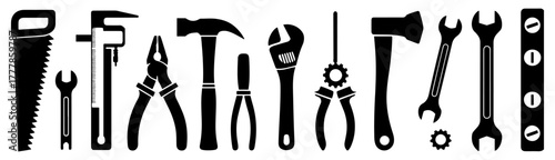 construction tool silhouette icon set