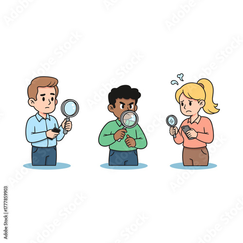 Searching, Exploring, Thinking , Magnifying glass icon logo flat vector design