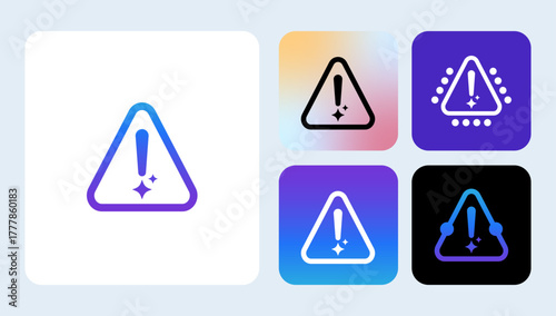 AI Warning Icon Set: Artificial Intelligence Generated Content Alert Symbols. Modern Digital Caution Logos for Fake vs. Real Information. Vector Collection.