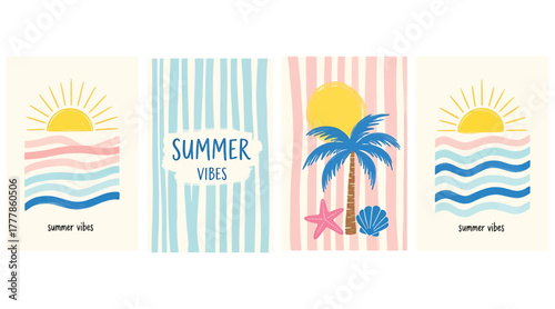 Foto Summer vibe collection a set of four vibrant summerthemed illustrations featurin