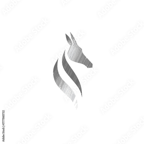 Abstract Silver Metallic Horse Head Logo Icon Design with Elegant Brush Stroke Texture, Minimalist Equestrian Symbol