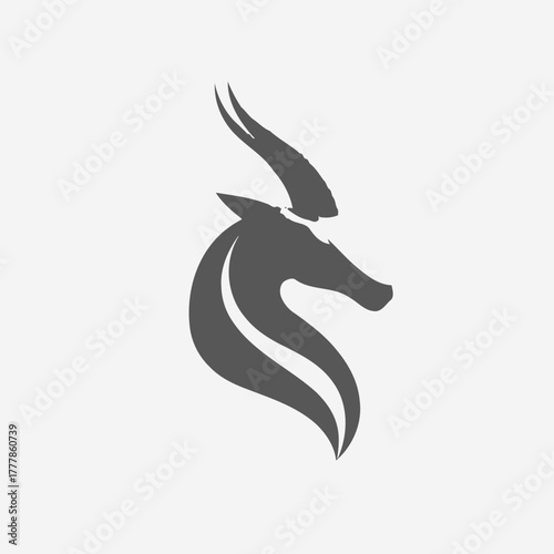 Elegant stylized gazelle or antelope head icon with flowing lines, minimalist animal design concept for branding or emblem.