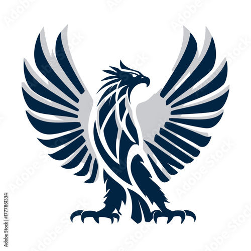Stylized majestic eagle graphic with powerful outstretched wings, a strong bird of prey emblem icon, perfect for branding.