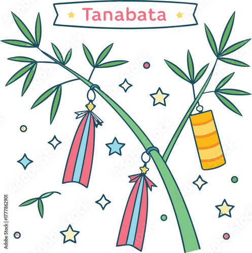 Celebrate the vibrant Tanabata Star Festival with this charming bamboo illustration perfect for festive designs and cultural projects that need a touch of whimsy