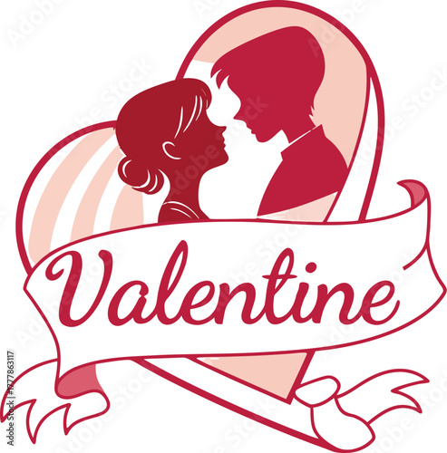 Romantic Valentine's Day design with loving couple silhouettes, perfect for greeting cards, invitations, and heartfelt messages