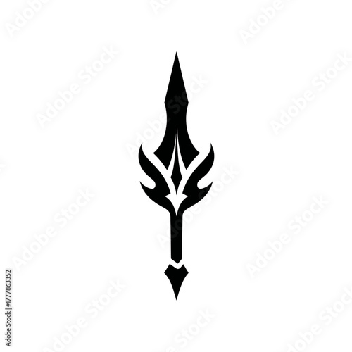 Sleek and sharp black sword or dagger illustration. Elegant fantasy weapon design on isolated white background.