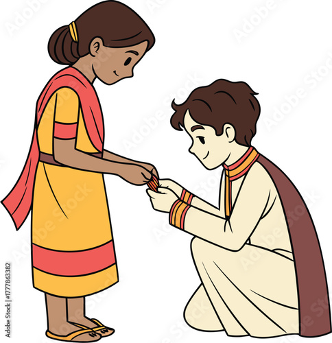 Indian festival Raksha Bandhan celebration with sister tying rakhi on brother's wrist, family love and traditions