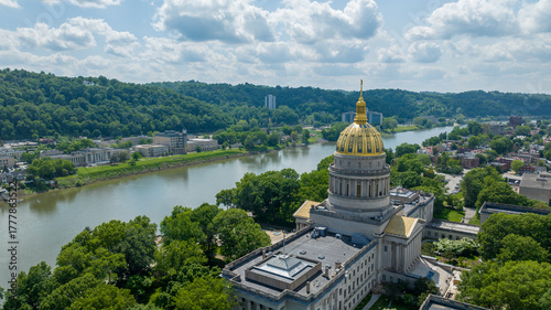 Aerial View of the West Virginia State Capitol in Charleston with Gold Dome