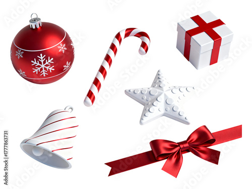 Delightful Christmas ornaments collection featuring a star, bell, bauble and gift, ready for festive cheer