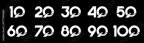 Set of collection numbers 10 to 100 with hand giving elements vector illustration. Caring hands element with numbers 10, 20, 30, 40, 50, 60, 70, 80, 90, 100 for greetings, anniversaries and more.
