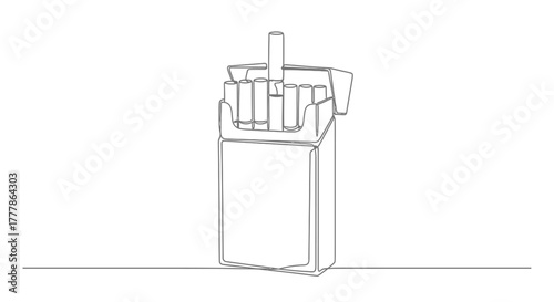 A continuous single line drawing of an open pack of cigarettes against a plain white background.