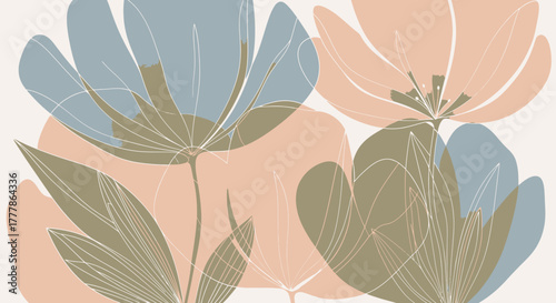 Abstract floral illustration with pastel colors and delicate line work.