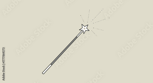 A detailed illustration of a magic wand with a star-shaped head, radiating sparkles.