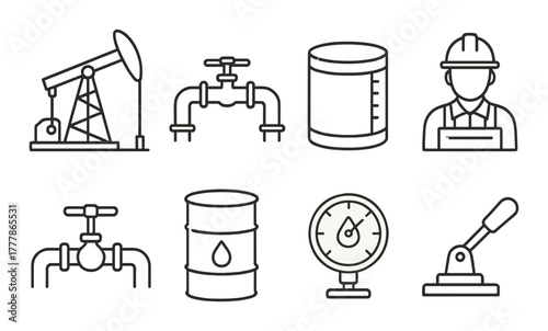 Oil industry icons set with equipment and worker